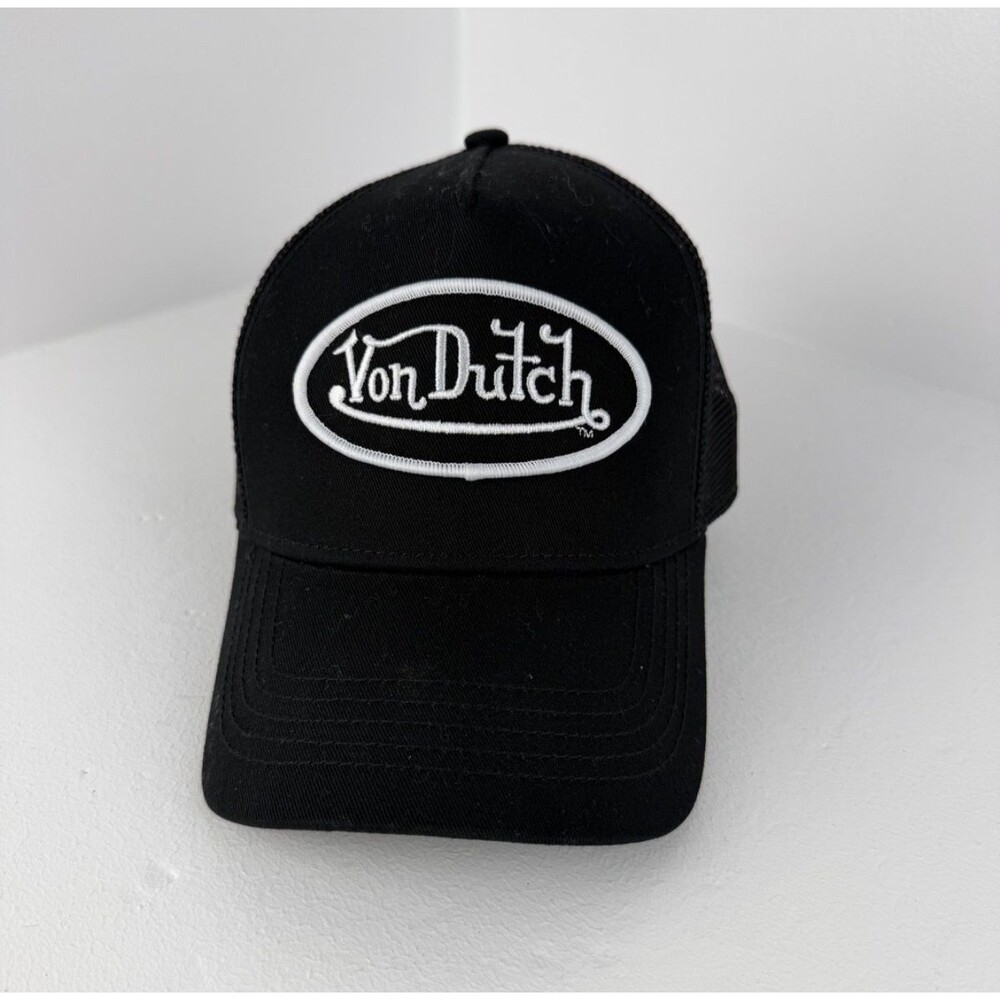 Von Dutch VDH751 Black Trucker Hat White Logo Mesh Snapback Y2K One Size
